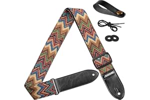 Amumu Chevron Woven Guitar Strap Multi-Color for Acoustic Guitar Electric Guitar and Bass Guitar include Strap Blocks & Heads