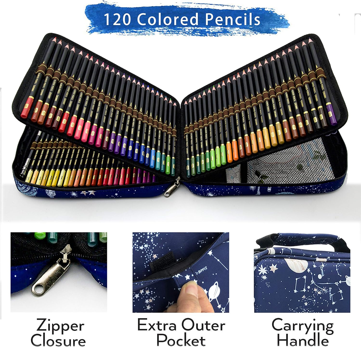 ZZONEART 120 Colouring Pencils Set including Accessories and Large Pencils Case,120 Unique Coloured Pencils and Pre Sharpened Crayons for Coloring Book,featuring 'soft series' core。 - Image 5