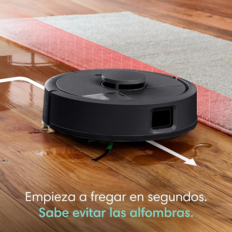 Aspirador e esfregão robô Roomba Mini com base AutoEmpty (até 90 dias), Navegação LiDAR, Sucção 7000 Pa, Design Compacto para Espaços Reduzidos, App, Esfregonas Perfumadas, Preto