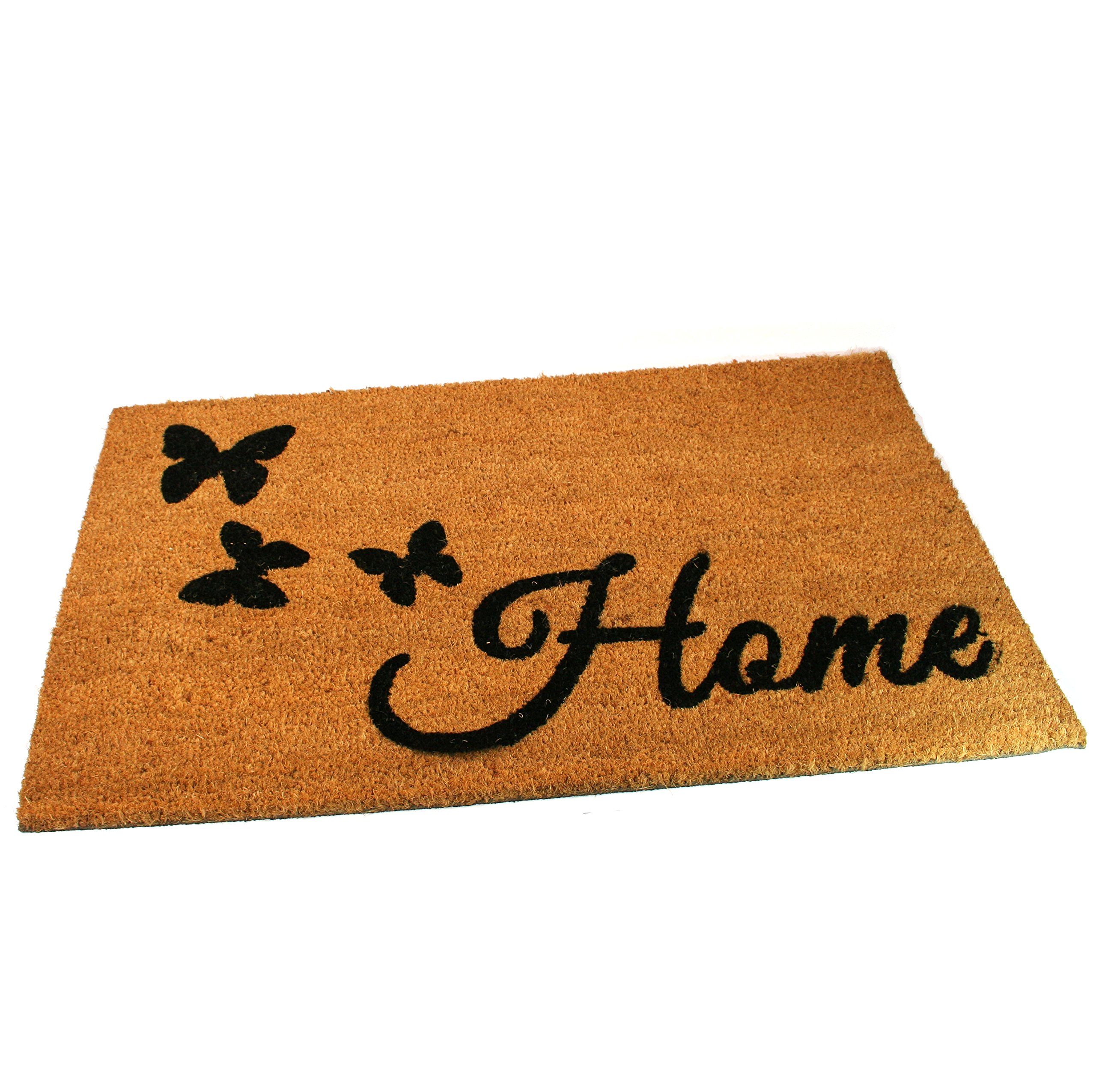 Black Ginger Large, Thick, Decorative, Patterned Coir Door Mats with Nature Designs (Butterfly Home)