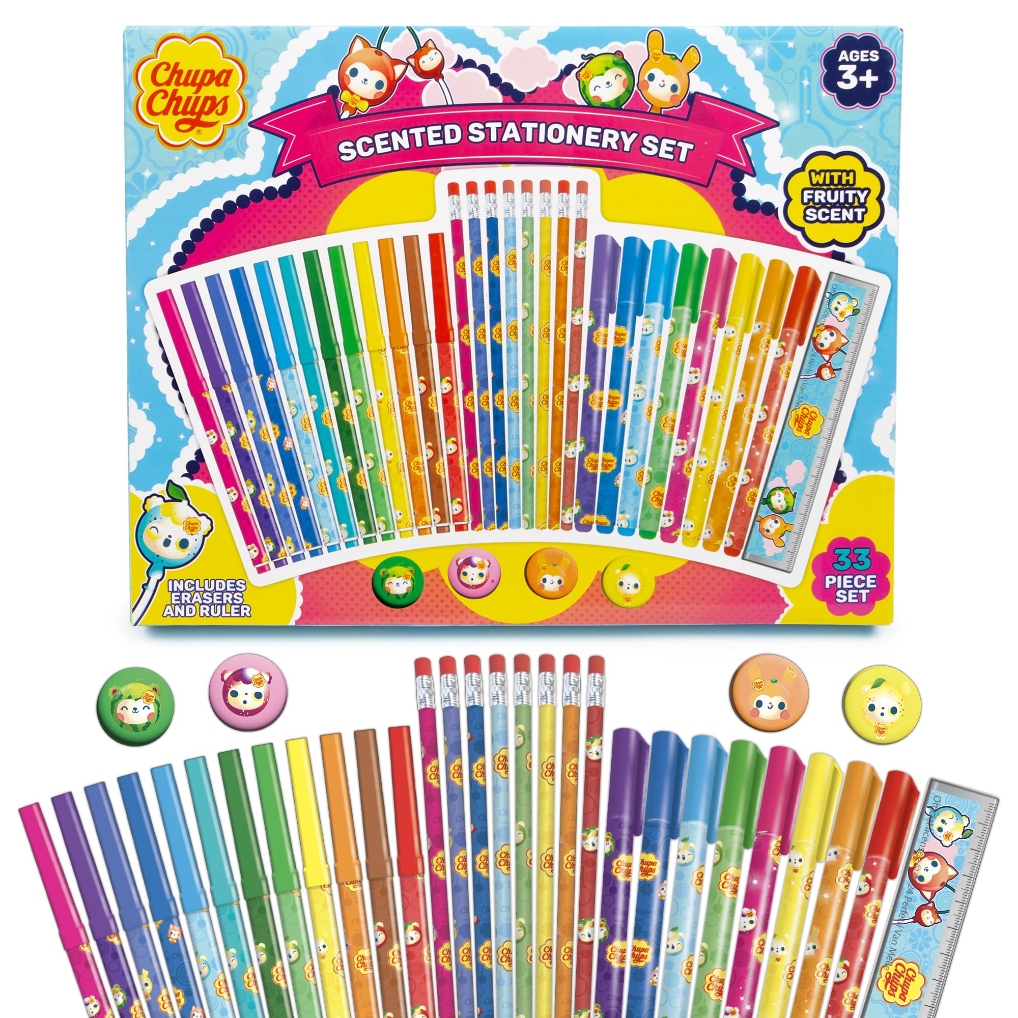 Abeec Chupa Chups Scented Stationery Set | Scented Pens, Gel Pens, Pencils & More | Back To School Set | School Supplies For Girls