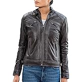 Jild Quilted Design Leather Jacket Women - Cafe Racer Style Real Lambskin Womens Leather Jacket