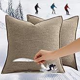 Pack of 2 Square Decorative Vintage Throw Pillow Covers 18x18 inch, Pottery Brown Chenille Linen Blend, Ultra Soft Extra Thick Luxury Neutral Cushion Covers for Sofa Bed, Modern Boho Farmhouse Decor