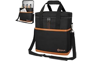 opux 6 Bottle Carrier Tote | Insulated Padded Wine Cooler Bag for Travel. Picnic, BYOB | Portable Leakproof Wine Tote Bag for Dinner, Party, Christmas, Wine Gift for Women, Men (Brown)