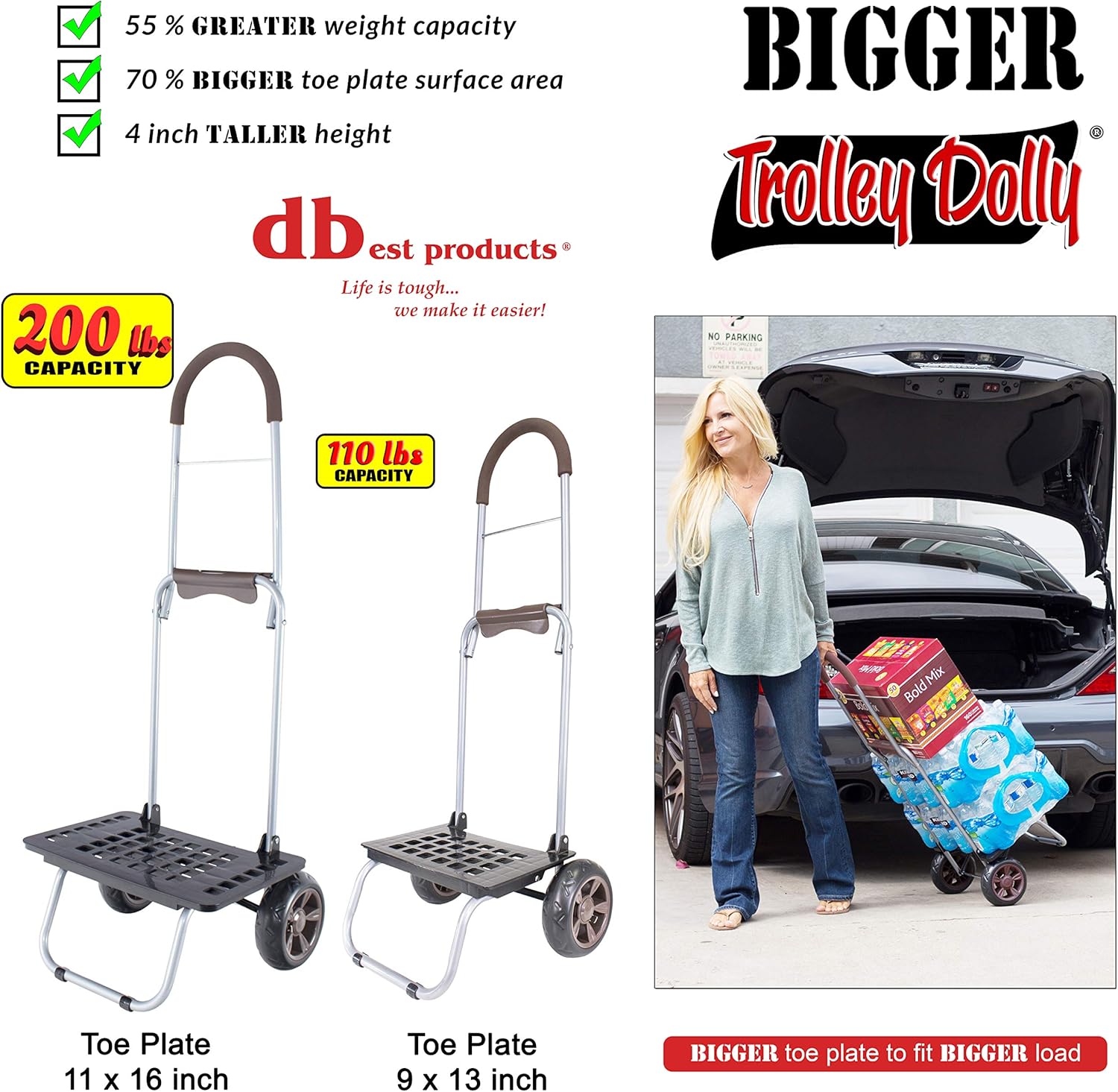 dbest products Bigger Trolley Dolly, Brown Shopping Grocery Foldable Cart: Home & Kitchen