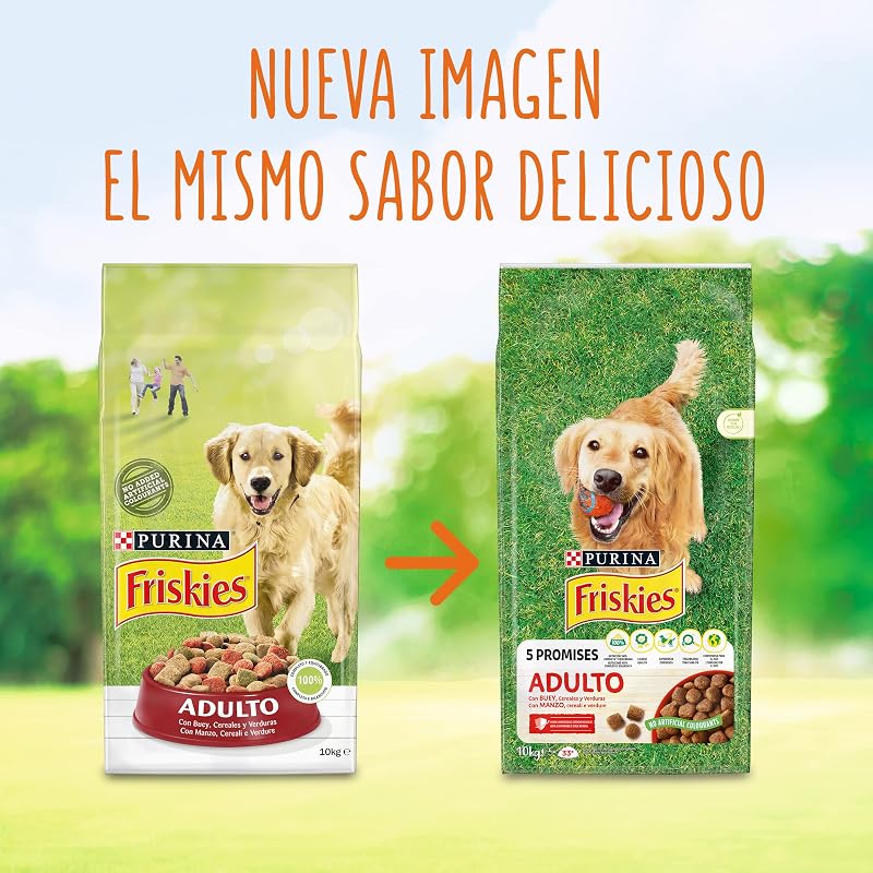 PURINA FRISKIES Crocchette Cane Adulto con Manzo, Cereali e Verdure Aggiunte, 15 kg