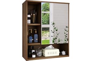 SMIBUY Bathroom Mirror Cabinet Wall Mounted, Bamboo Space Saver Medicine Cabinet, Wall Hanging Over Toilet Storage Cabinet with Mirror Door and Adjustable Shelf (Walnut)