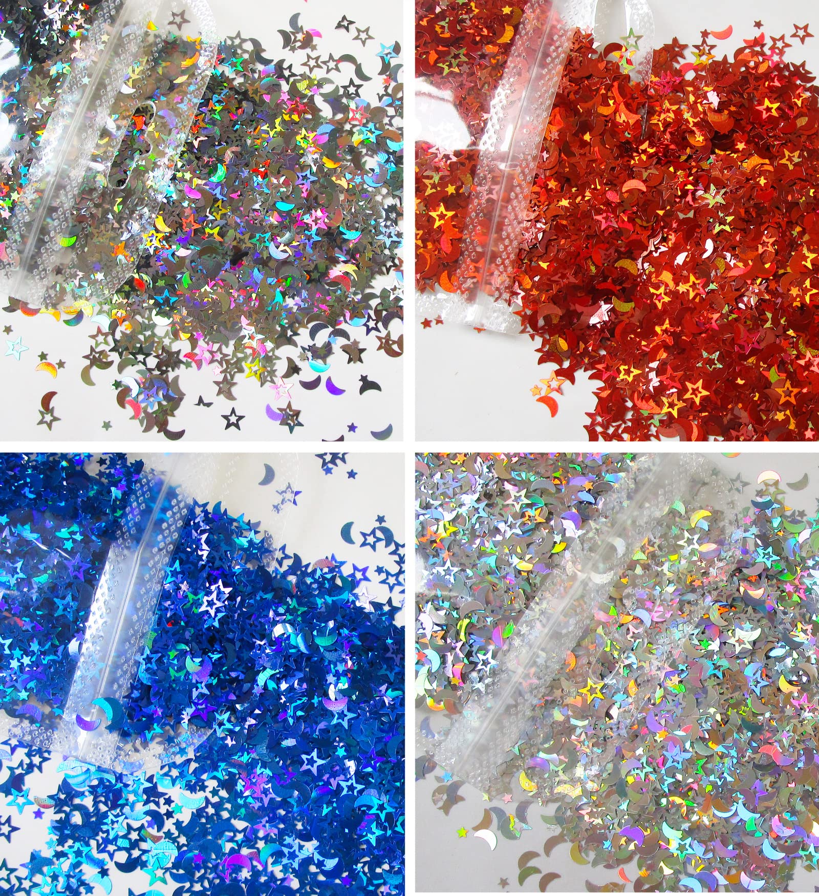 LoveOurHome 15 Colors Holographic Chunky Glitter Flakes Star Moon Shaped Glitters Confetti Sequins Stickers Resin Accesories for Crafts Resin Epoxy Slime Acrylic Nails Festival Makeup