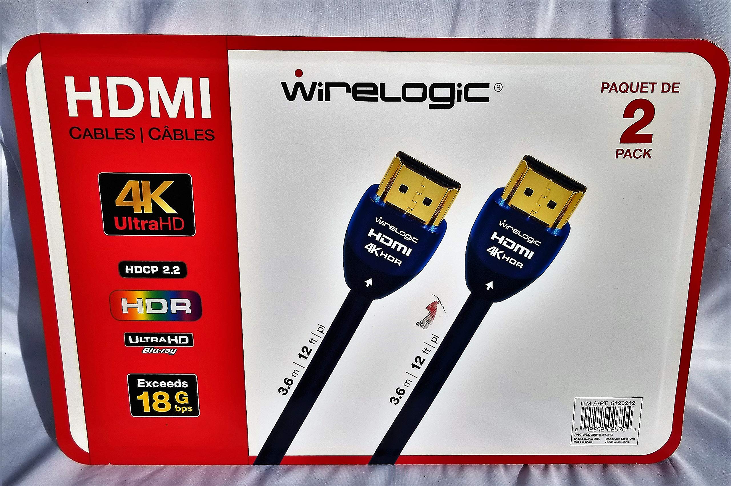 WireLogic 12 Feet Sapphire HDMI Cable 2-pack