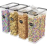 DWËLLZA KITCHEN Cereal Containers Storage 4L Set of 4 Airtight Food Storage Containers with Lids Cereal Dispenser Countertop Pantry Organization Canister for Rice Flour & Sugar 1 Marker 8 Labels