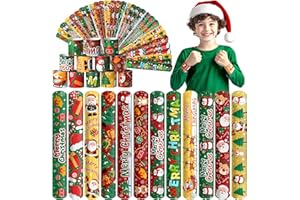 Childom 36 Pcs Christmas Slap Bracelet,Xmas Bracelet Gifts,Christmas Decorations,Birthday Goodie Bag Stuffers for Party Favors,Bracelets Bulk for Birthday Holiday School Classroom Prizes Outdoor
