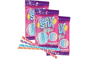 Candy Straws, 2.75 Ounce Bags (Pack of 3), Sour Filled Candy Straw 4 Flavors, Silly Stix, The Hampton Candy Company