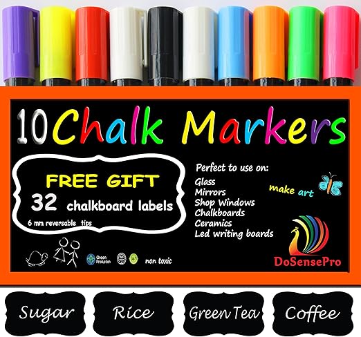 Amazon Com Liquid Chalk Markers Neon Colors 10 Car Window Markers Including 2 White 32 Chalkboard Labels For Restaurants Bistro Office Home Art Weddings Party Decorations By Dosensepro Get Yours Now