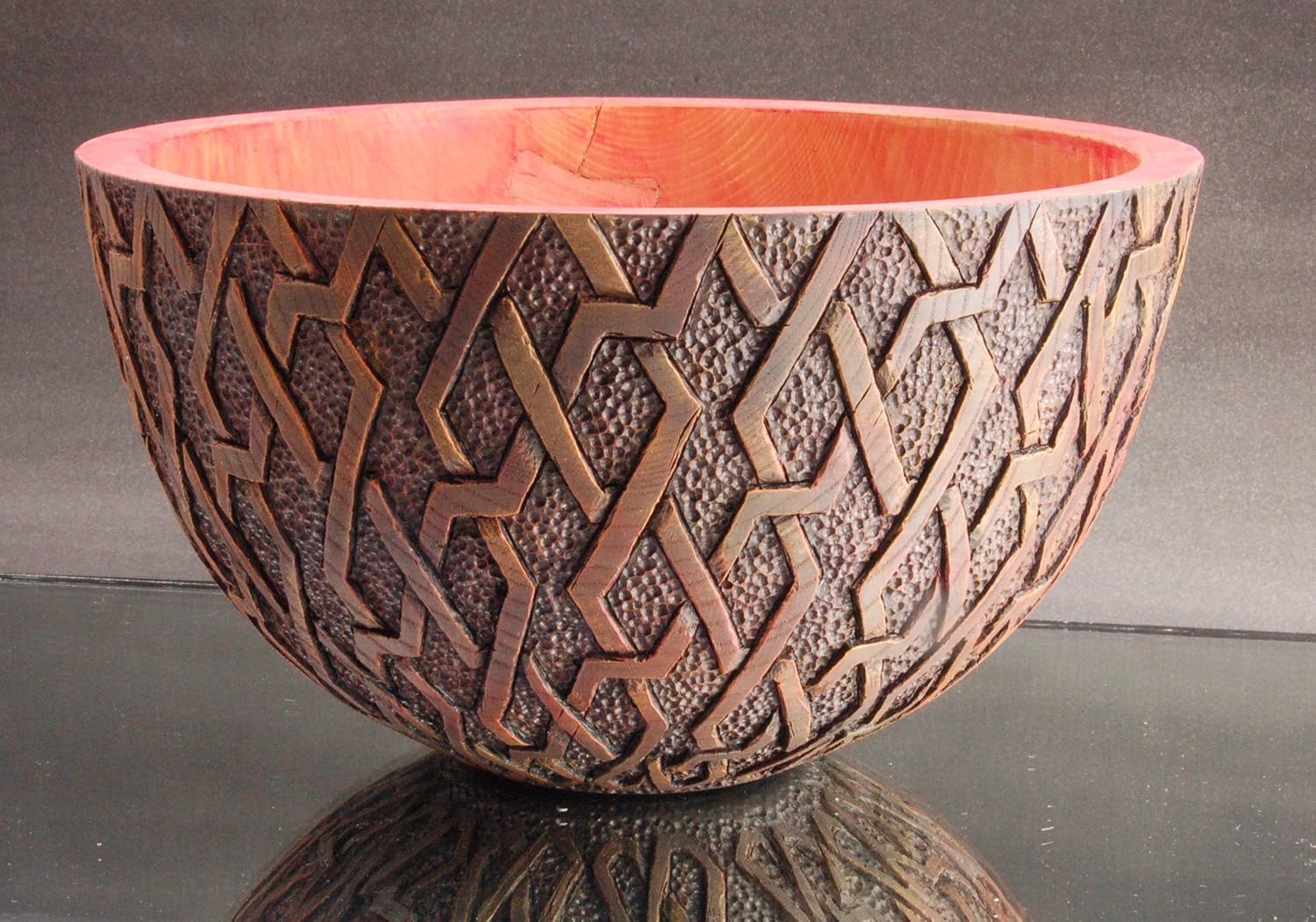 Intricately carved and painted wooden bowl Handmade