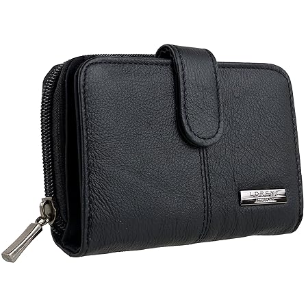 Lorenz Damen-Geldbörse aus Rindsleder, mit Reißverschluss, Schwarz, inkl. Geschenktasche