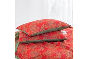 Purefair 100% Cotton Muslin Pillow Shams Set of 2 Jacquard Red Paisley Pillow Covers, Soft 3 Layers Gauzy Reversible Pillow Protectors, 20"x30"