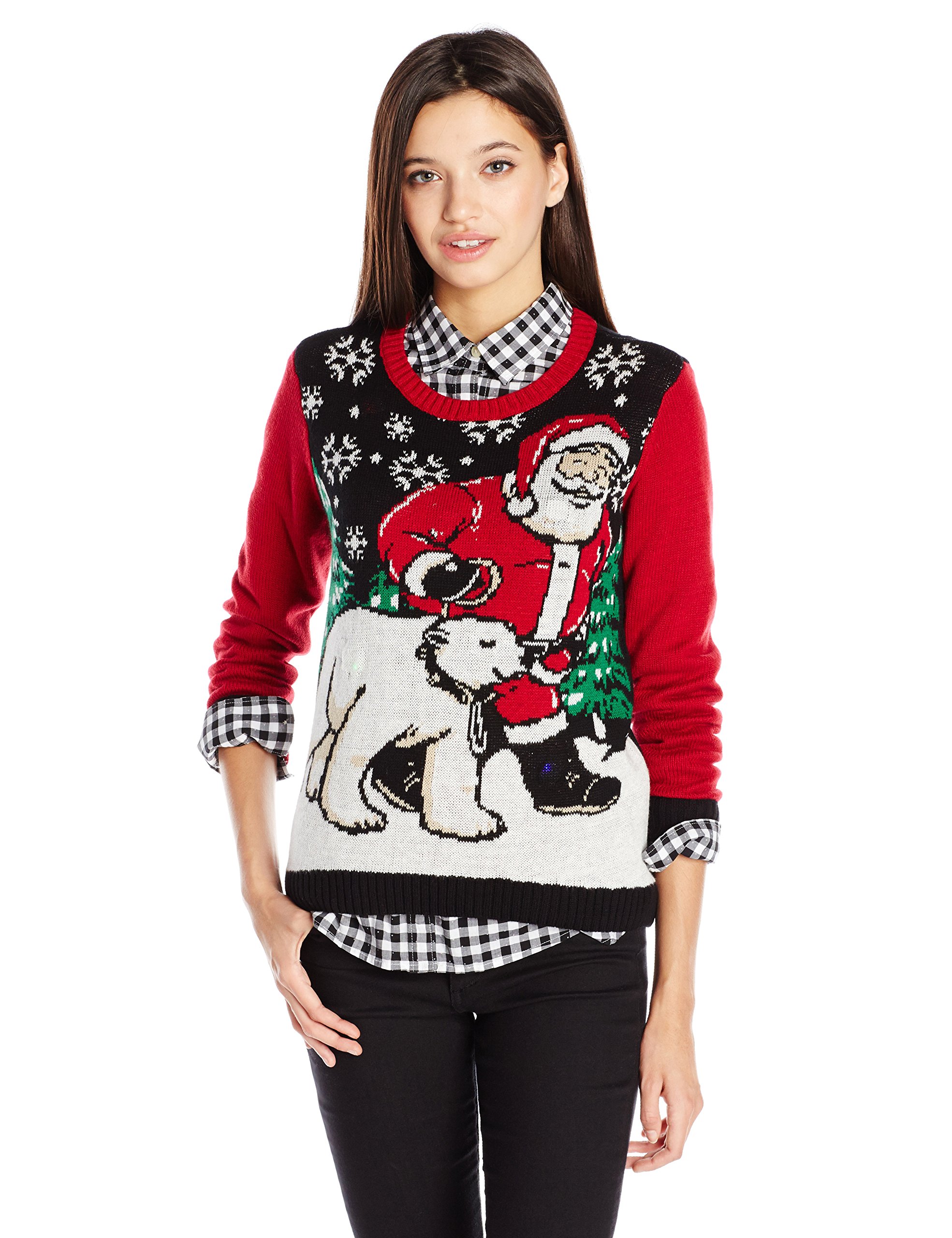 Ugly Christmas Sweater Juniors Light-Up Santa and Polar Bear Pullover
