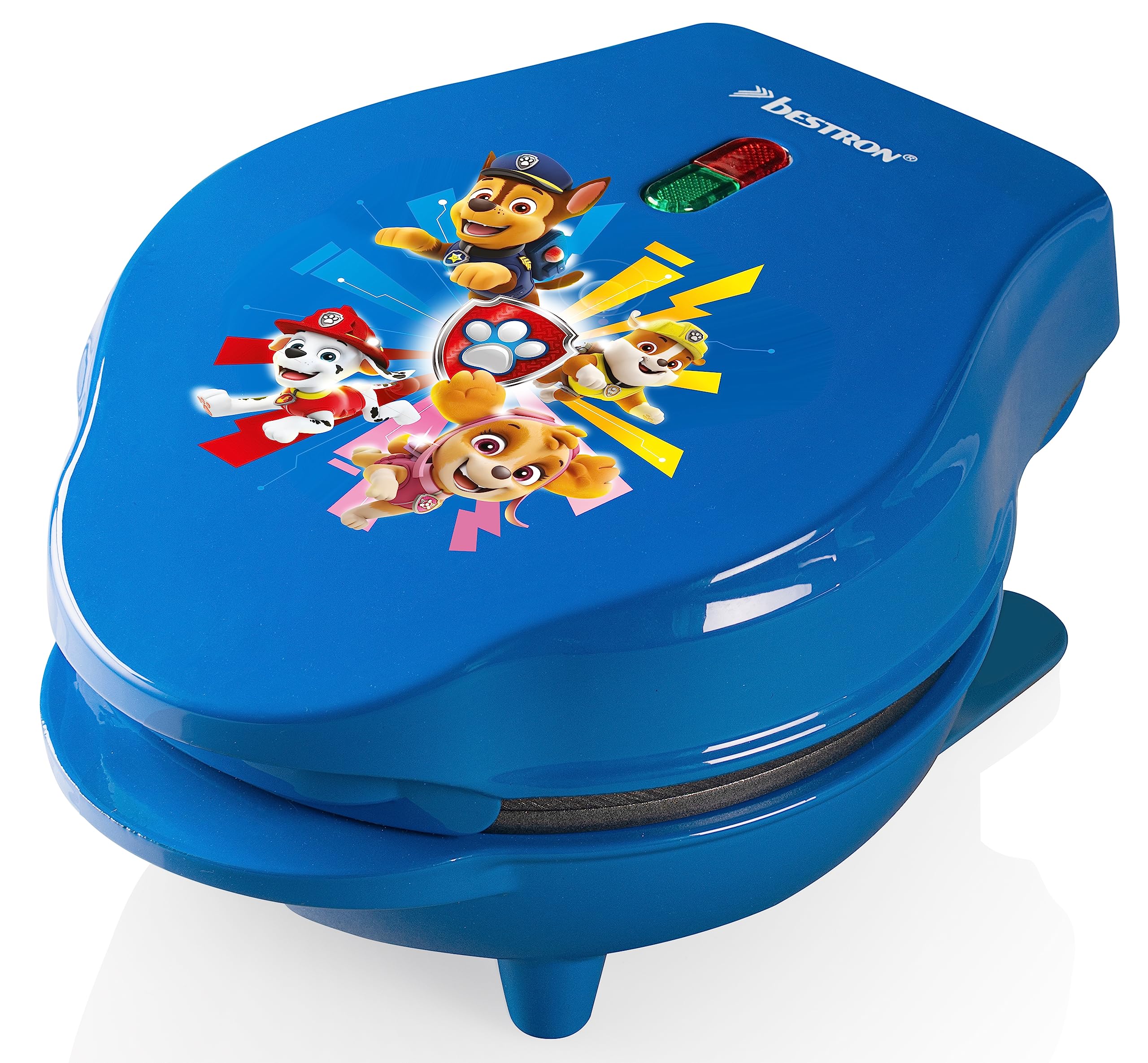 Mini-Waffeleisen im einzigartigen Paw Patrol Design, für Kindergeburtstage, Ostern & Weihnachten, inkl. Backampel, Waffelgröße: Ø 10cm, offizielles Lizenzprodukt, Farbe: Blau 2