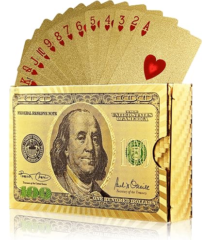 American Coin Treasures Ben Franklin 24K Gold Foil Playing Cards – $100 Bill Design, Includes Jokers