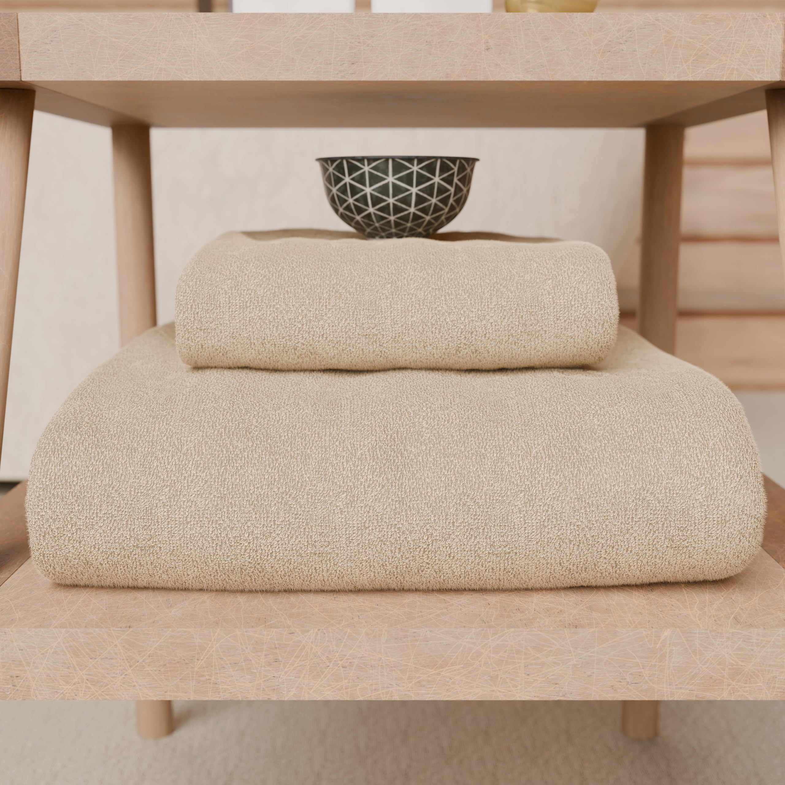 PETTI Artigiani Italiani - 100% Cotton Terry Bath Towels, 1+1 Towel Set, 2 Pieces 1 Face Towel and 1 Hand Towel, Beige Towels