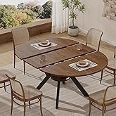MECHYIN 42"-58" Extendable Round Dining Table for 4-6,with Storage Shelf | Space‑Saving Modern Oval Dining Table, Built‑in Flip Leaf, Sturdy Metal Legs, for Kitchen &amp; Dining Room,Small Apartments