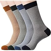 KONY Men's Cotton Dress Crew Socks 4 Pack - Fun Colorful Striped Business Socks Gift for Men, Size 9-12