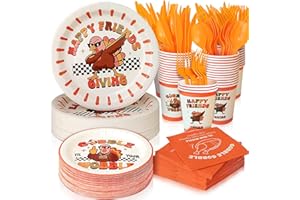 Party Spot! 168 Pcs Friendsgiving Disposable Tableware Sets,Friendsgiving Party Decorations Plates and Cups, Thanksgiving Party Decorations, Paper Plates,Napkins,Knives,Spoons and Forks for 24 Guests