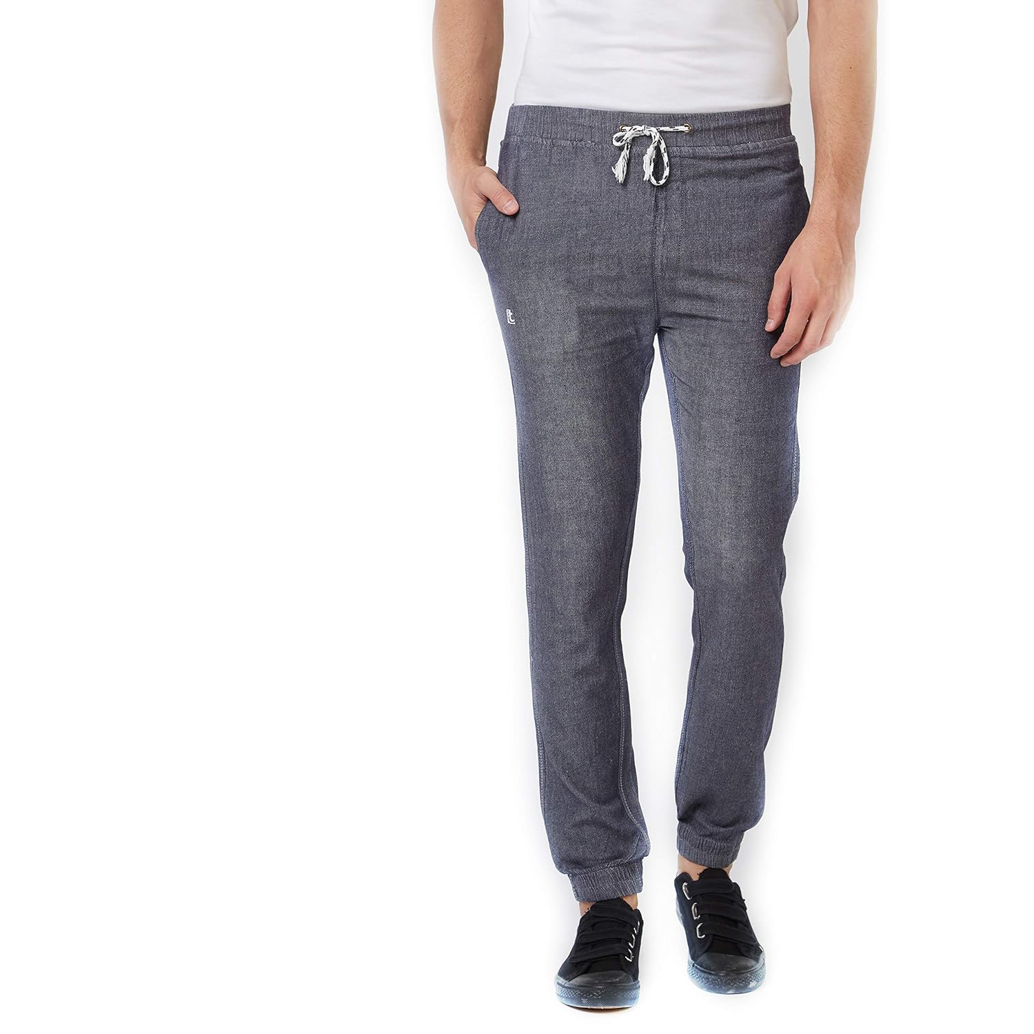 Techno Mens Charcoal Slim Fit Mid Rise Woven Denim Joggers