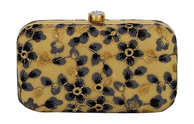 Tooba Womens Kaseb Flower Leaves Box Clutch