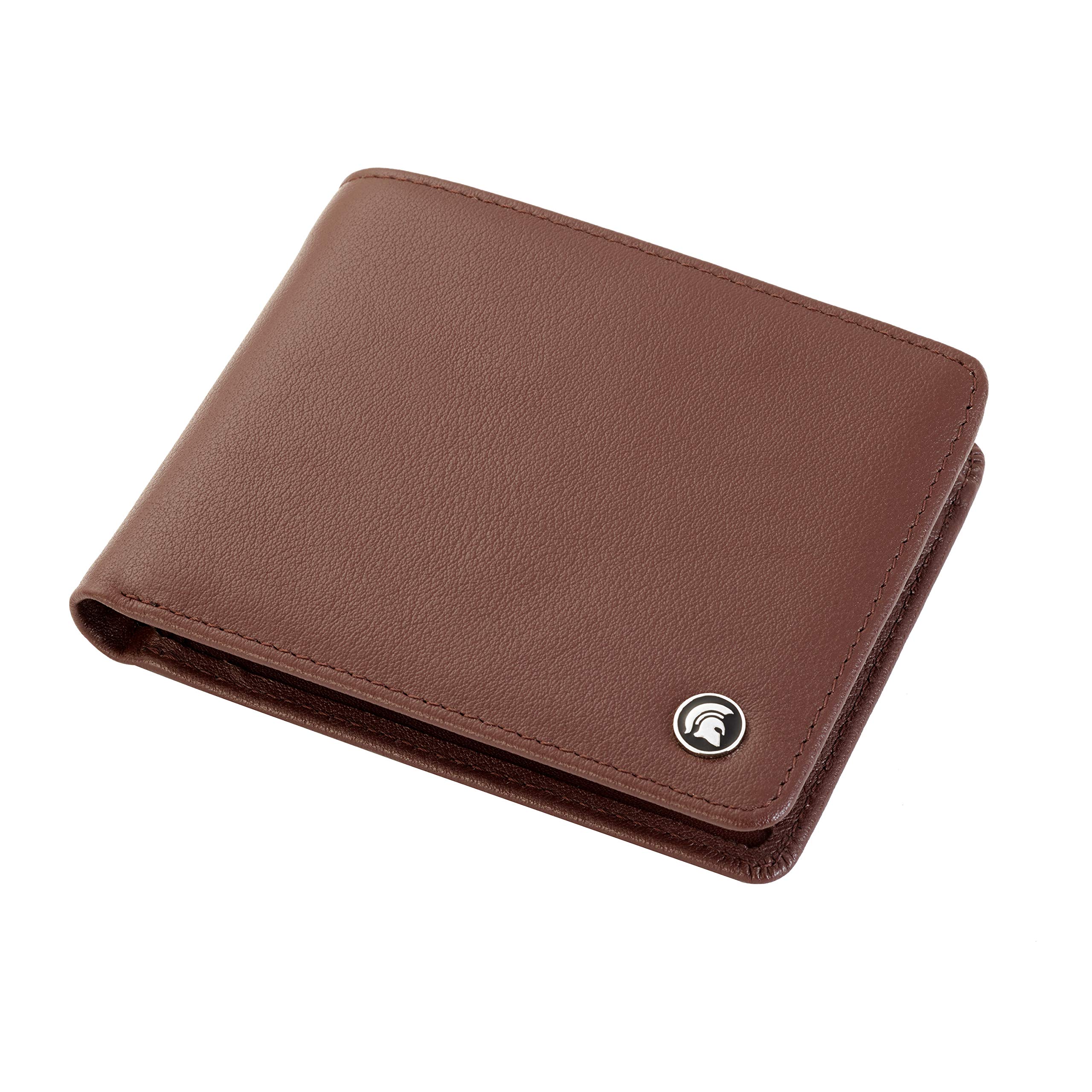 POWR Mens Wallet, Genuine Leather, RFID Blocking Bi-fold Credit Card Holder with 6 Card Slots Plus 2 Note Compartments and an ID Window Slot, Stylish Minimalist Design with Gift Box (Brown)