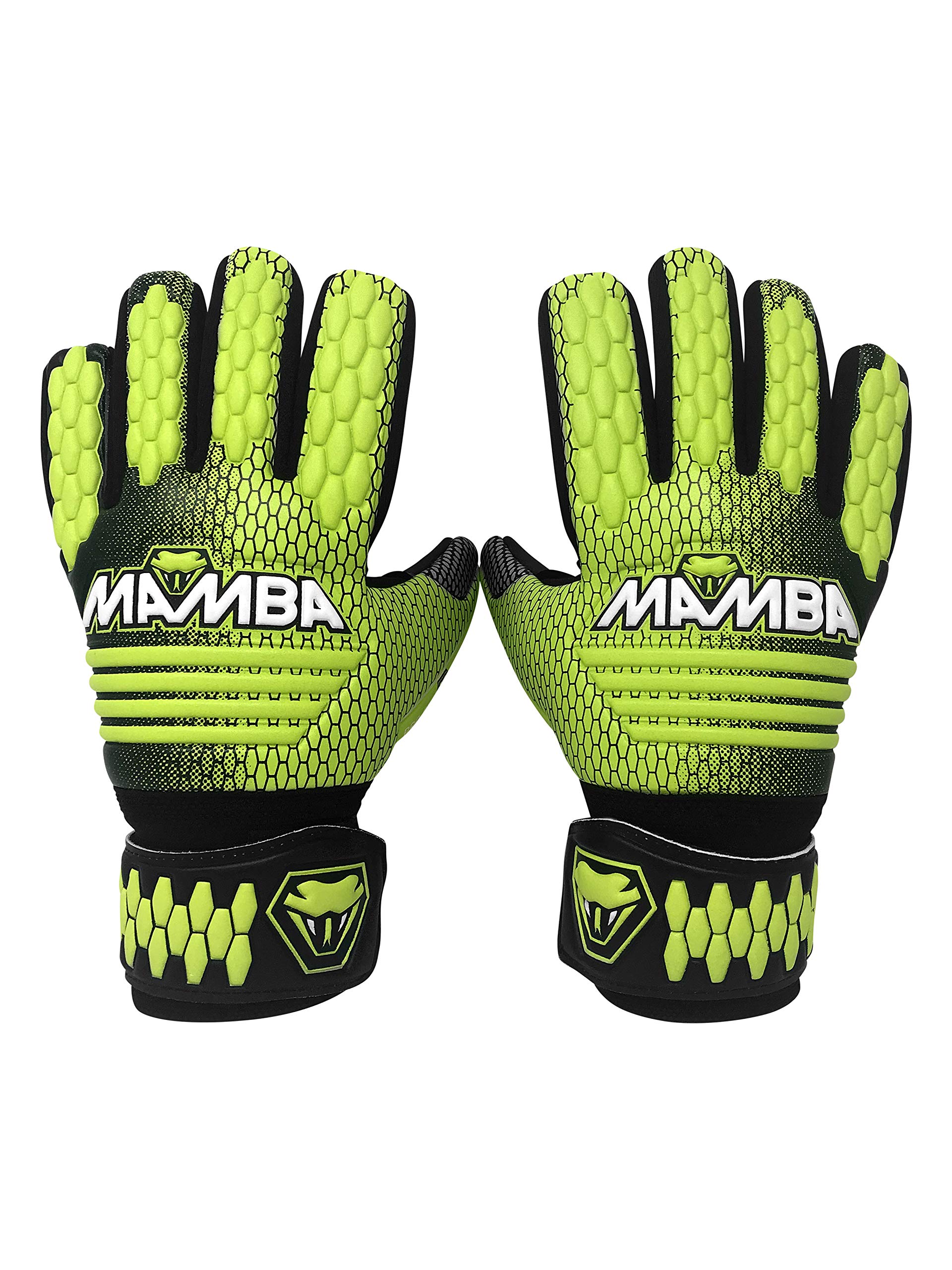 MAMBA Pro Goalkeeper Gloves | Premium Quality German Contact Latex Palm | Negative Cut | Latex Strap Wrist Support | Standout British Design | Goalie Gloves (Green, 9)