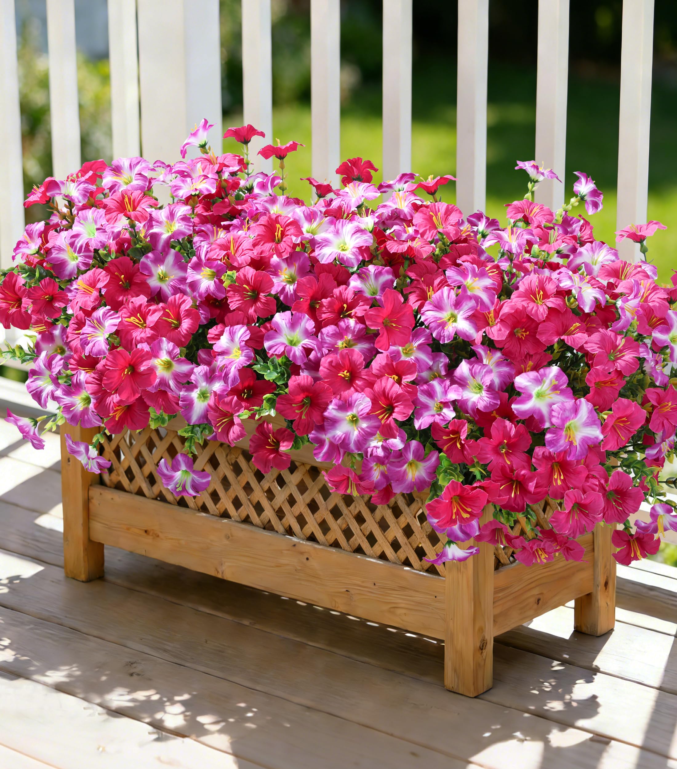 Artificial Flowers for Outdoors Decoration, 20 Bundles Faux Morning Glory with Eucalyptus Look Real UV Resistant Fake Plants Silk Flowers for Outside Yard Gardens Porch Patio Planter Home Urn, Mix