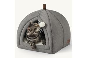 Bedsure Cat Beds for Indoor - 2 in 1 Cat Cave House Tent for Kittens and Small Pets with Removable Washable Cushioned Pillow, Foldable Kitten Hideaway with Non-Slip Bottom, Grey, 16 inches