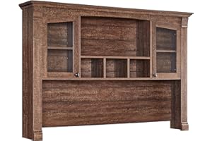 OKD Farmhouse Hutch for 60" Executive Desk, Office Desk Storage Cabinet with Glass Doors and Shelves, Top Hutch Organizer for Home Office - Reclaimed Barnwood