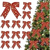 12 Pcs Velvet Christmas Tree Bows Wreath Bows Christmas Decoration Holiday Party Crafts Xmas Tree Ribbon Ornaments (Red)