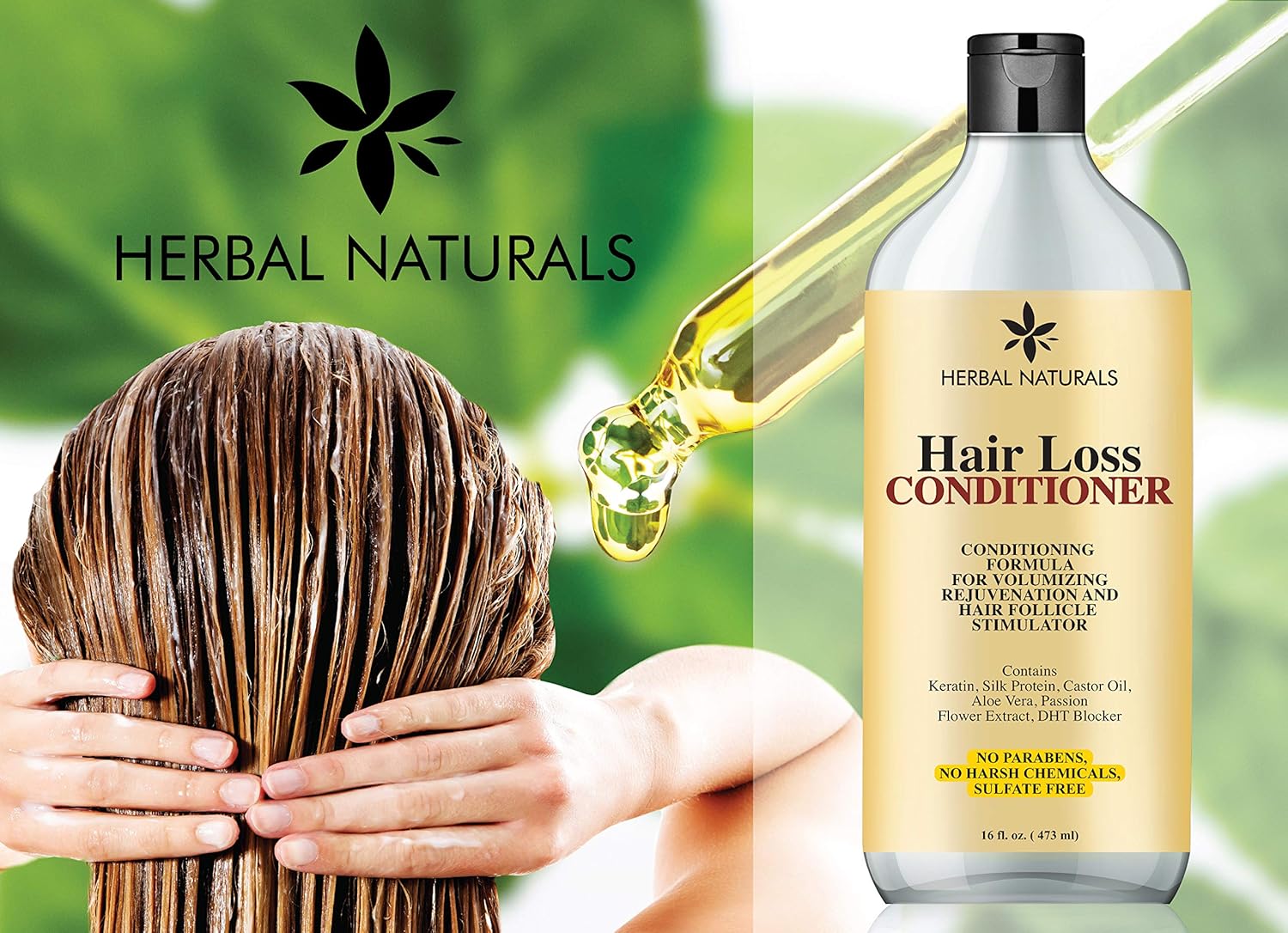 Herbal Naturals Hair Loss Conditioner Infused with Keratin, Natural Ingredients - Provides Hair Growth Stimulation, Hair Thickening, Nourishment and adds Volume, For All Hair Types Men and Women 16 fl Oz: Beauty