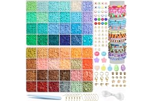 YMSDZHL 6600pcs+ Clay Bead for Bracelet Making Kit, 48 Colors Spacer Heishi Beads Flat Round Polymer Clay Beads Friendship Bracelet DIY Jewelry Making for 8-12