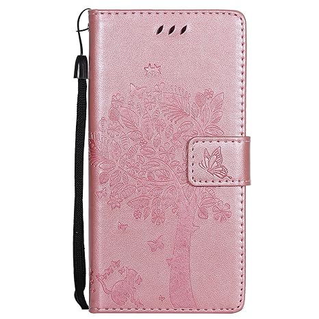 Hozor Sony Xperia Z5 Handyhülle, zarte Baumprägung, aus Weichem PU-Leder und TPU-weichem Silikon, starker Magnetschließe mit 