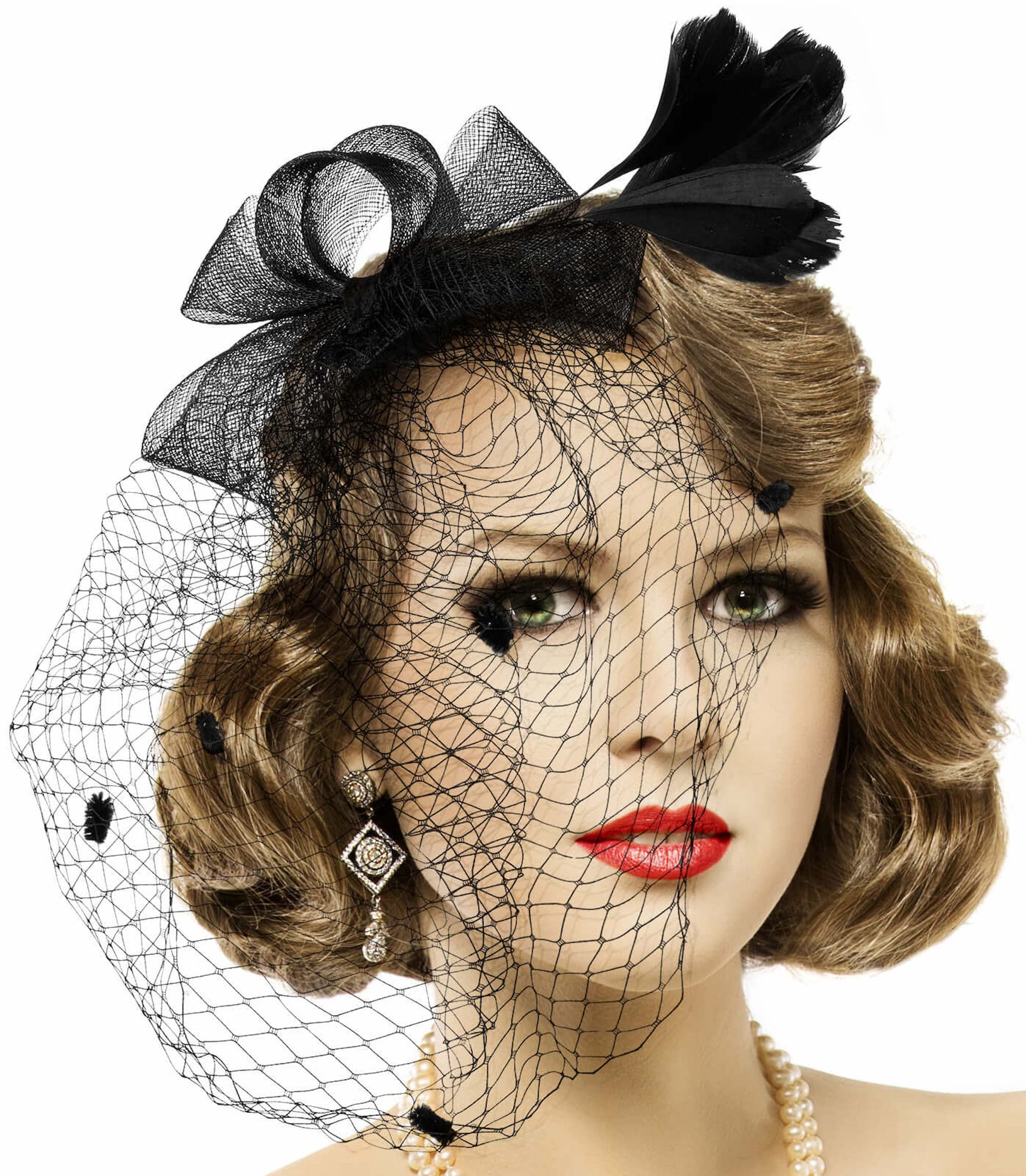 20s | 50s veil with bow | Net with lace | Net veil | Hair clip | Hair accessories for ladies | Halloween | Carnival | Fasching