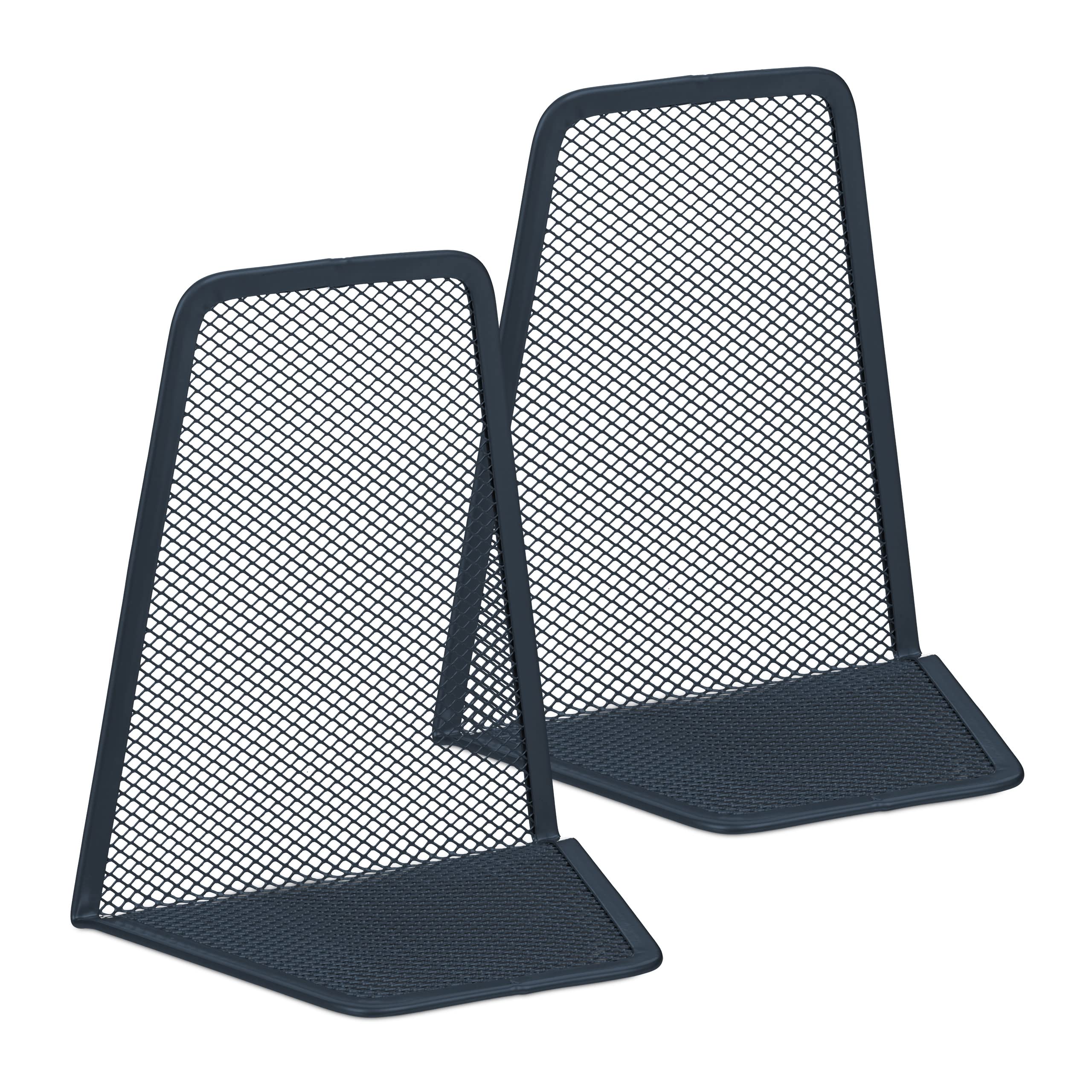 Relaxdays Set of 2 Bookends, 14 x 12.5 x 9 cm, Modern Mesh Design, for Books and Folders, Dividers, Metal, Anthracite, Steel