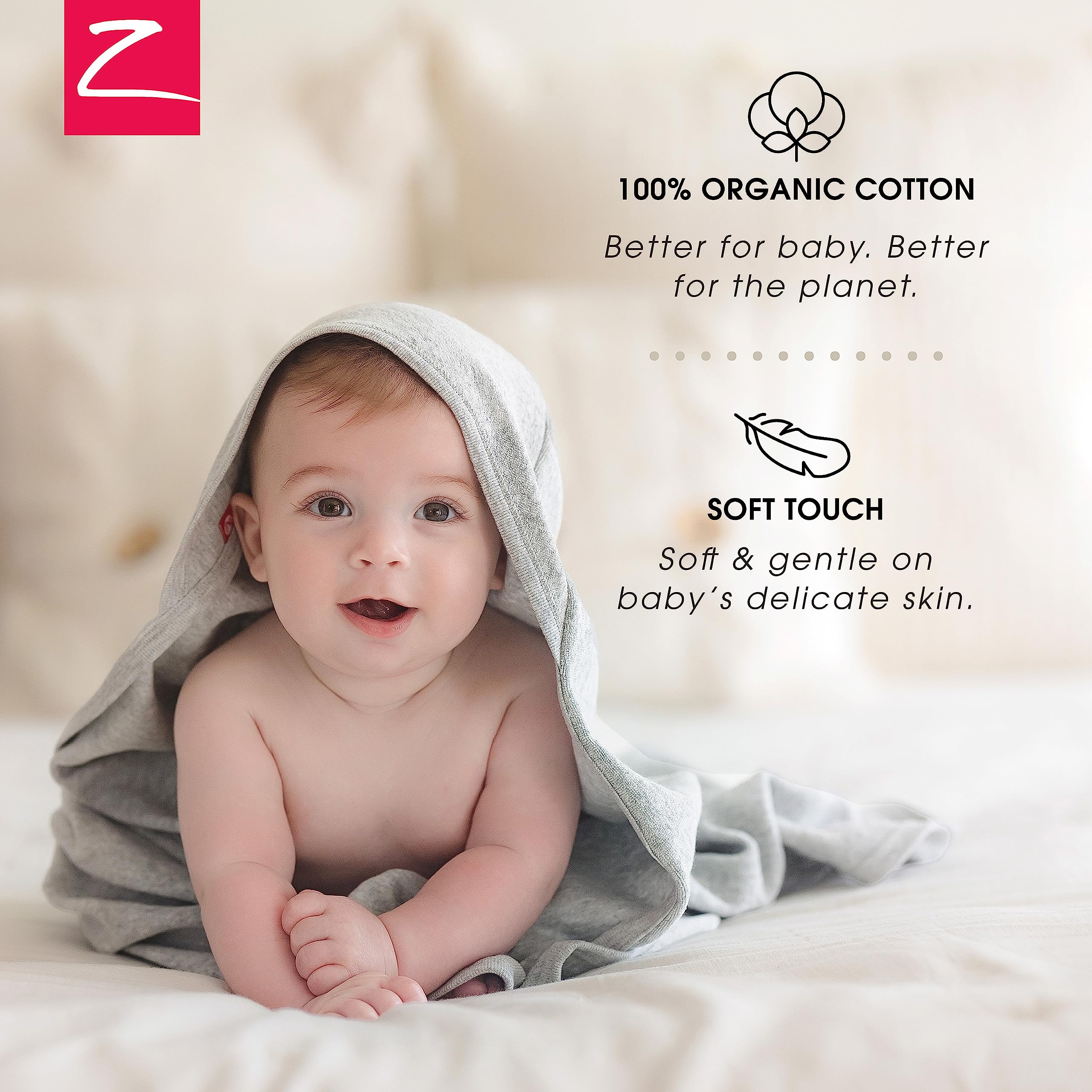 Zutano Hooded Baby Towels, Organic Cotton Baby Bath Towel, Ultra Soft and Absorbent Baby Towel for Newborn and Infant | Girl, Boy, and Unisex Towel Set, Elephant Bath Time, 2-Pack