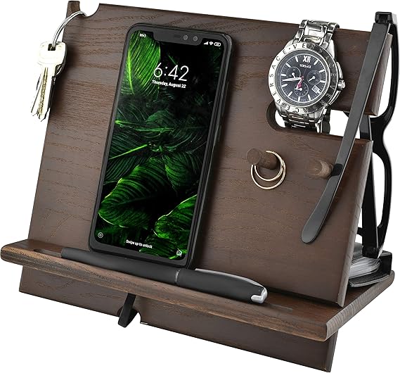Amazon Com Barva Wood Docking Station Cell Phone Smartwatch Holder Men Charging Accessory Nightstand Father Mobile Gadget Organizer Desktop Dresser Storage Valet Anniversary Birthday Graduation Gift