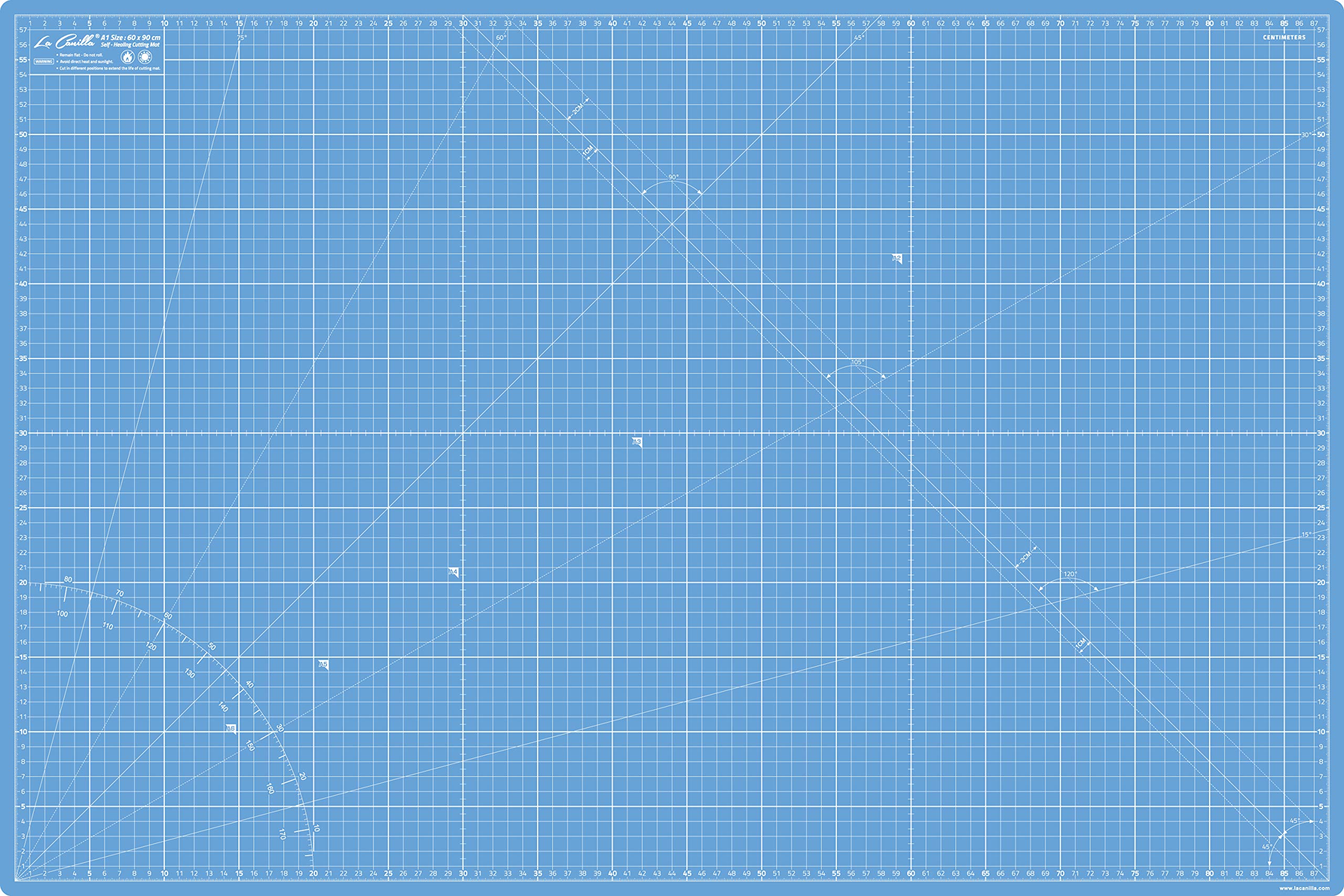 La Canilla ® - Self Healing Cutting Mat A1 (90x60cm - 36x24") Double Sided Printed (cm & Inches) 5 PVC Layers | Patchwork, Quilting, Sewing, Fabric, Papercraft, DIY (Blue)