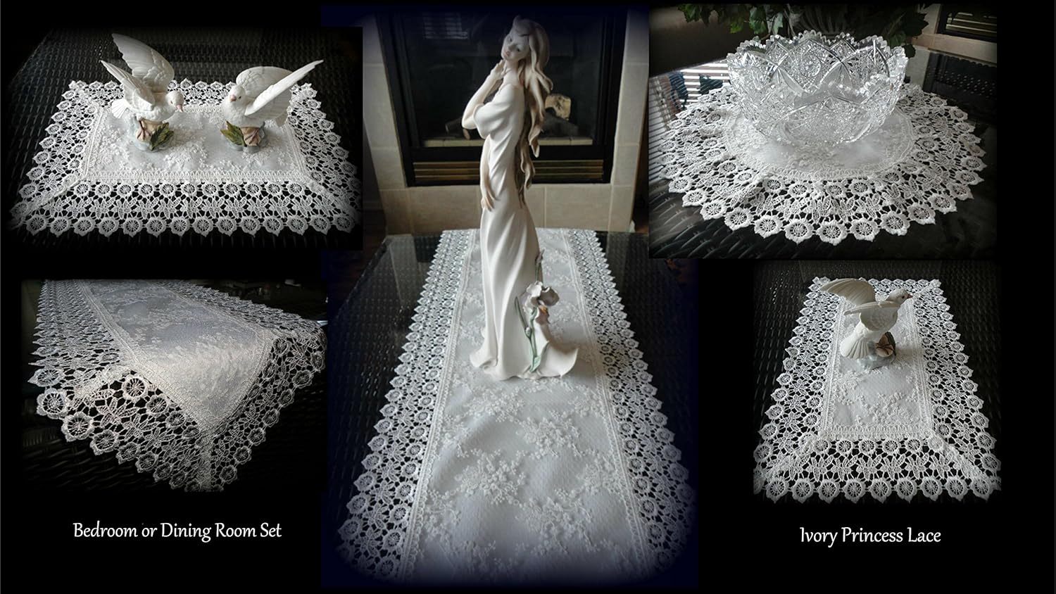 Set Of 2 Doilies Ivory Princess Lace European Dresser Scarf Or Place Mat 17 X11 Linens Textiles 1930 Now Collectibles