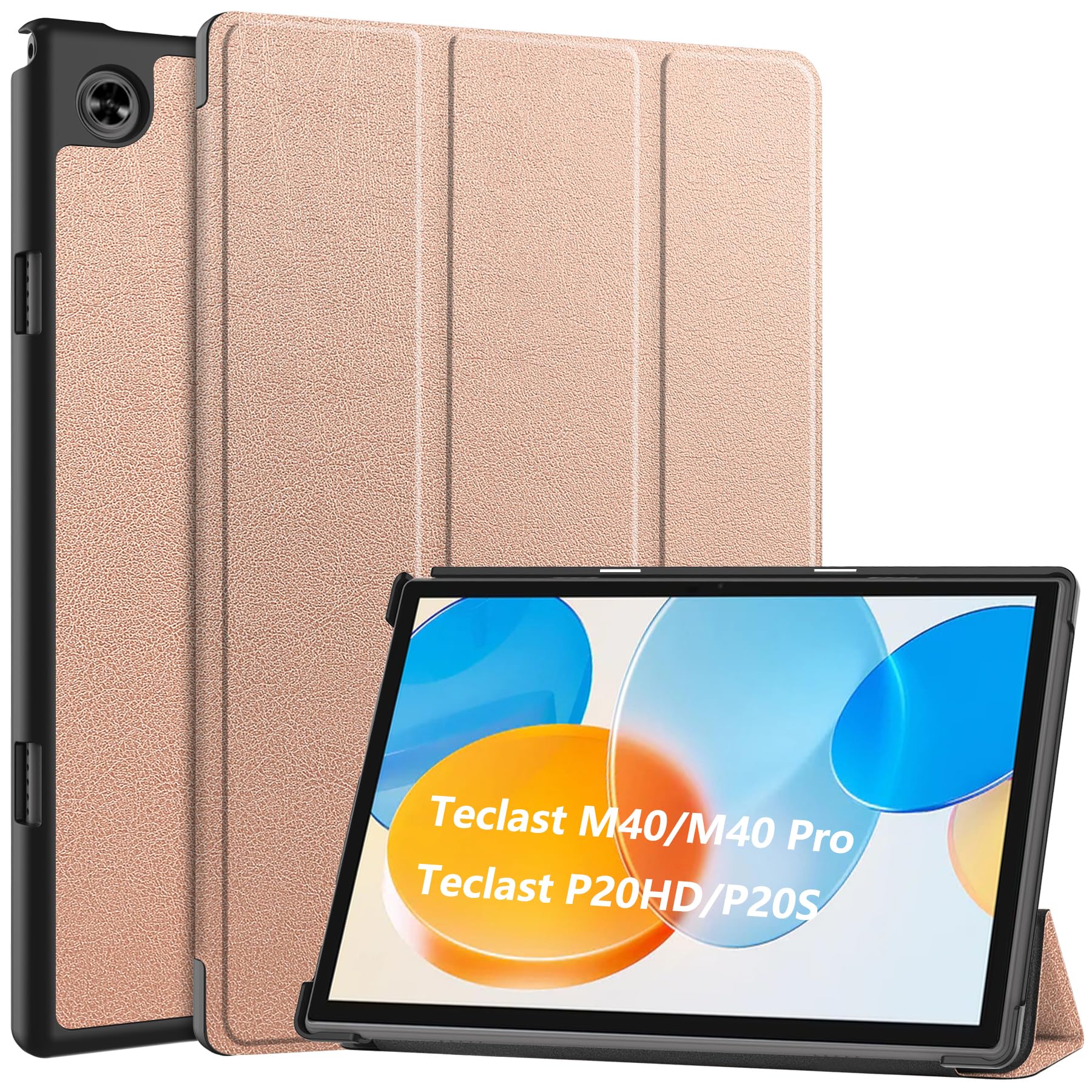 Dlahaby Case for Teclast P20HD / P20S / M40 Pro,Slim Smart Shell with Stand Function Flip Cover for Teclast M40Pro / Teclast P20S / Teclast P20HD 10.1-Inch Tablet,Rose gold