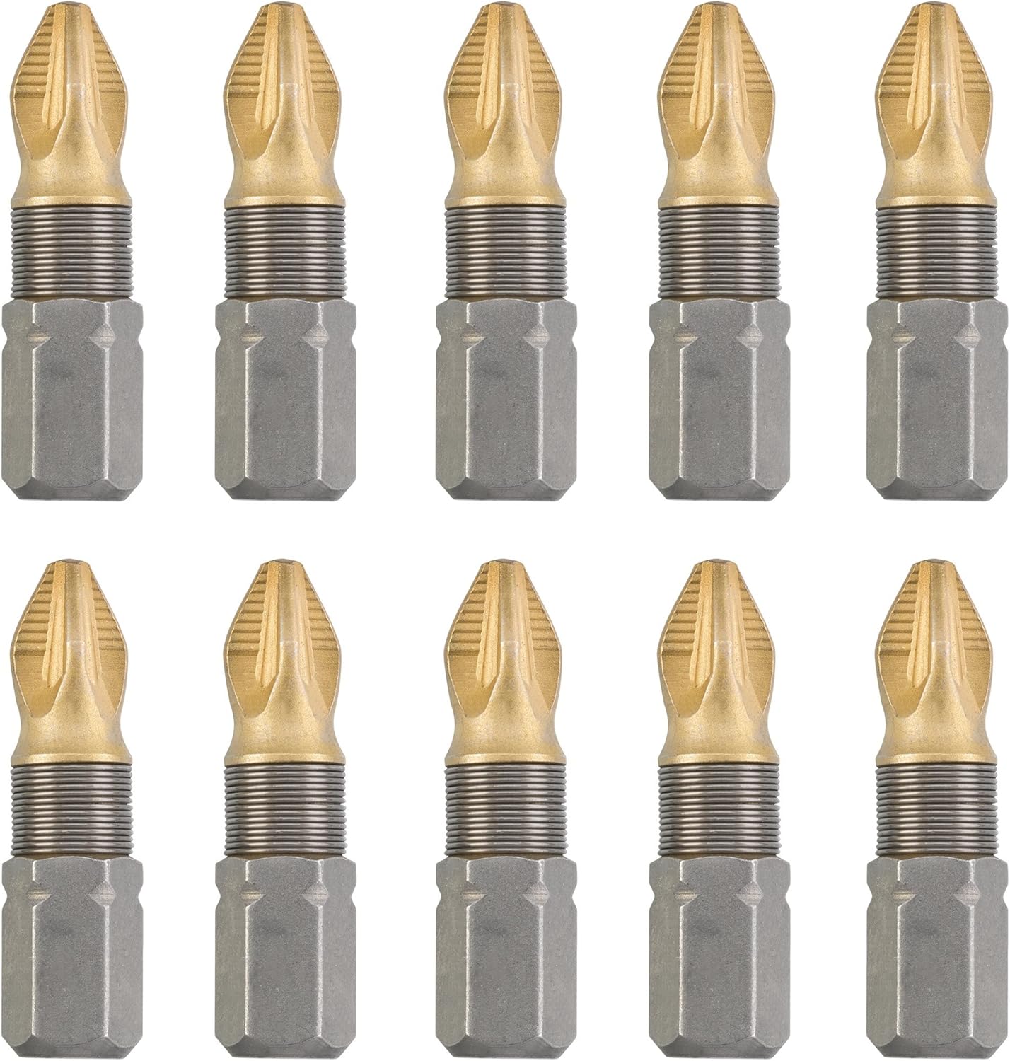 kwb TITAN Bits - 10-Piece PZ 2 Bit Set, 25 mm Length, Bit Box, 1/4" Hex Shank, Universal, Titan Nitrided for Extended Lifespan