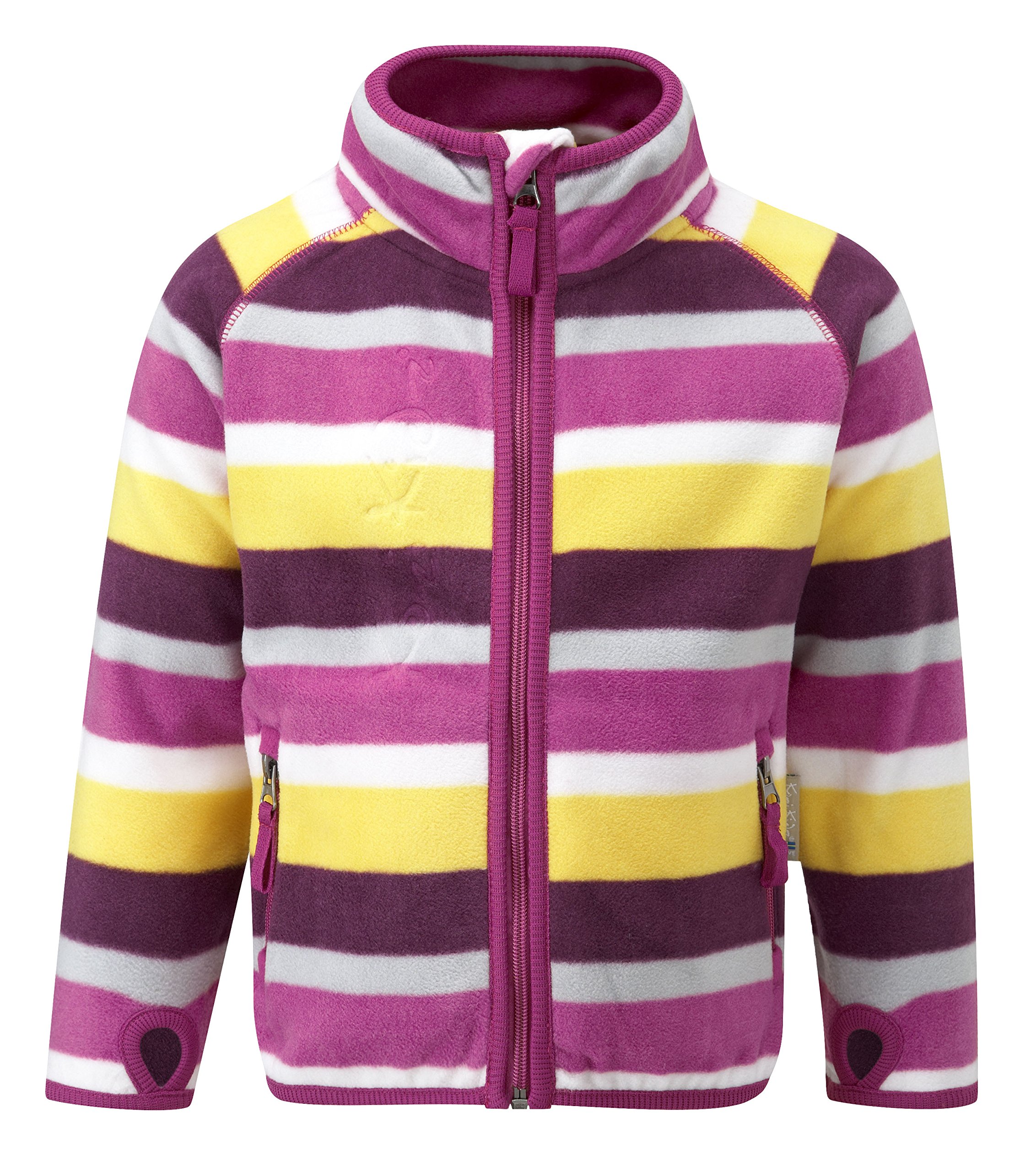 Kozi Kidz Girl's Microfleece Zip-Up Jacket - Berry/Purple/Yellow Stripe, 74 cm