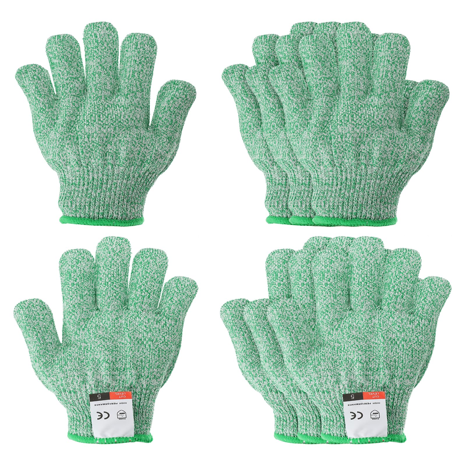 PATIKIL Cut Resistant Gloves, 4 Pair Level 5 Protection Anti Cutting Gloves for Kitchen Wood Carving Working, XX-Small, Green