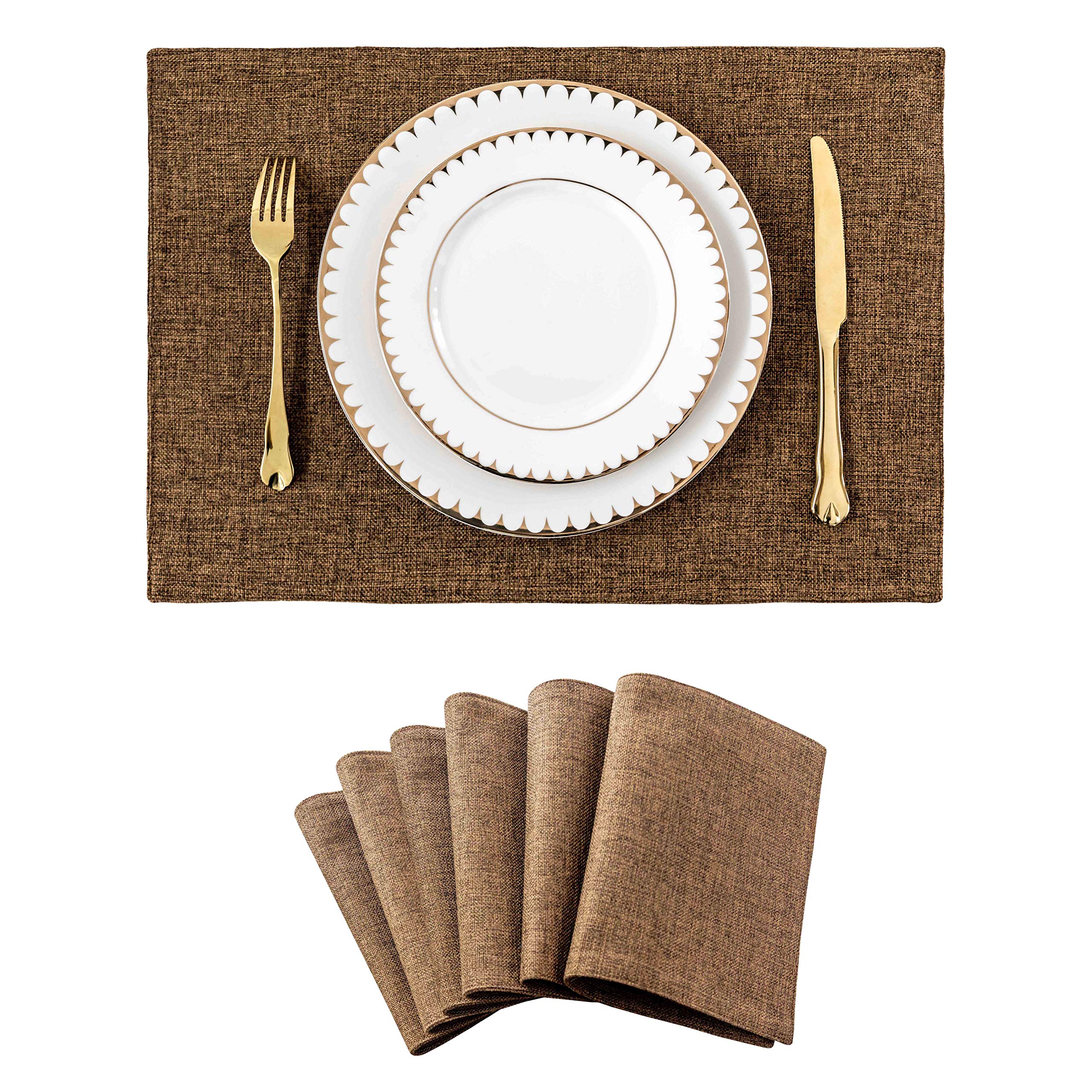 Home Brilliant Place Mats 6 Heat Resistant, Dining Table Cloth Rectangle Placemats, Home Restaurant Hotel Kitchen Table Mats, 33 x 48 cm(13x19 Inch), Brown