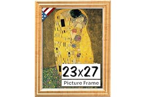 US Art Antique Gold 23x27 Picture Frame .75" Inch Wide - Gold Wall Decor Handmade Solid Wood Frames with Preinstalled Hangers and UV Blocking Plexiglass 27x23 Frame